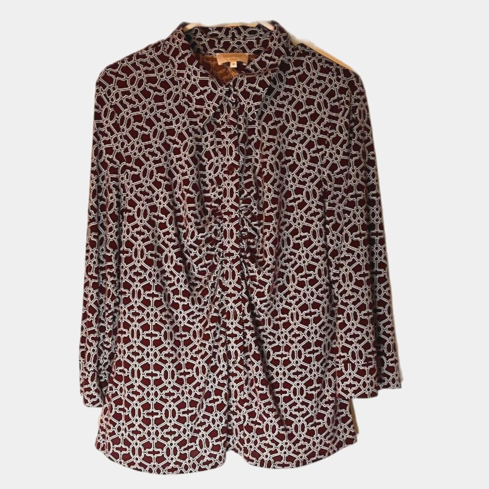 Laundry by Shelli Segal Blouse XL Burgundy Prnt Lg Sleeve Button Down Corpcore